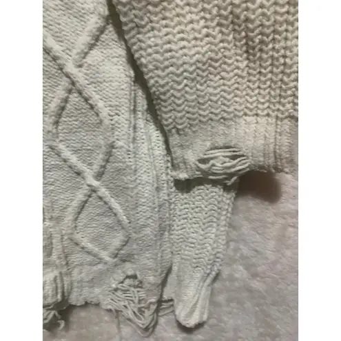 Derek Heart XL Cream Cable Knit Lace Up V Neck Distressed Tunic Sweater