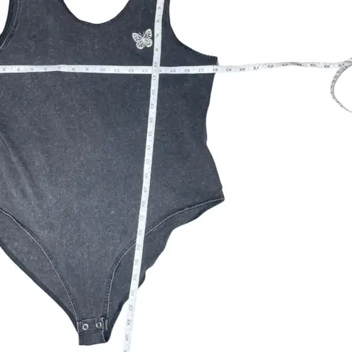 Urban Nation Black Wash Butterfly Embroidered Acid Wash Size XL Y2k Casual Goth