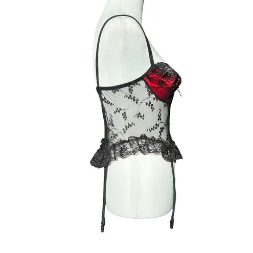 Vintage Nani Flower Lingerie Sz Small Red Black Satin Floral Lace Teddy Bustier