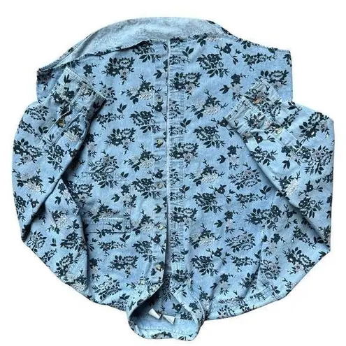 Vintage Sudden Impact Light Wash Denim Floral Print Button Down Long Sleeve Sz L Blue Size L