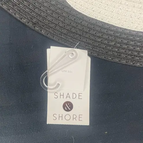 Shade & Shore  Women’s Striped Black & White Straw Floppy Sunhat Packable OS