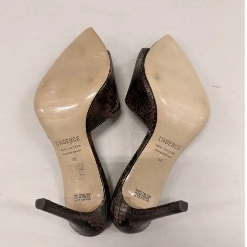 L'Agence Lolita 85mm Snake Embossed Leather Sandals Heels in Chocolate EU 38