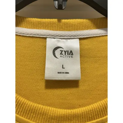 Zyia Active Mustard Yellow Crew Neck Crop Sweatshirt Size Large Athleisure Gym