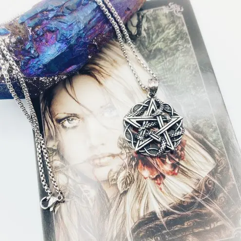 Pentagram Intertwined Snake Stainless Steel Pendant Necklace Unisex