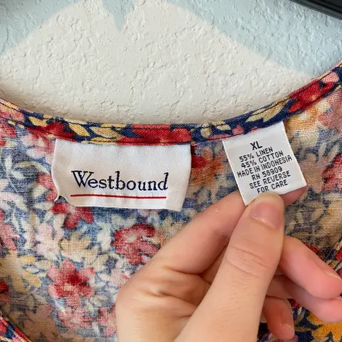 Westbound Vintage Linen Blend Floral Button Front Dress Size XL