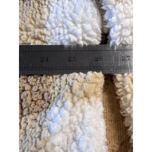 Dip Sherpa Fleece Plaid Pullover Tan & White Checkered Teddy Size 2XL 1/2 Zip Brown