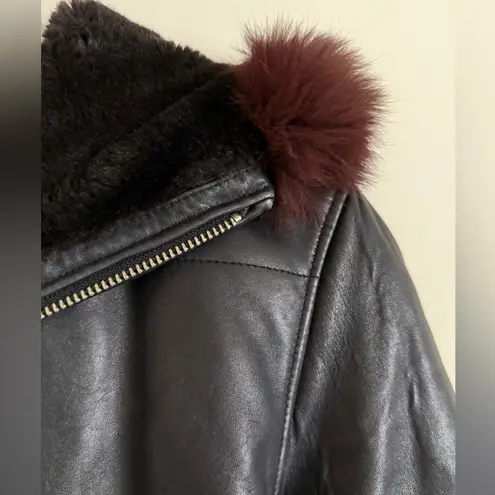 Andrew Marc Leather Jacket with Fur Trim and Hood - Womens Size S
