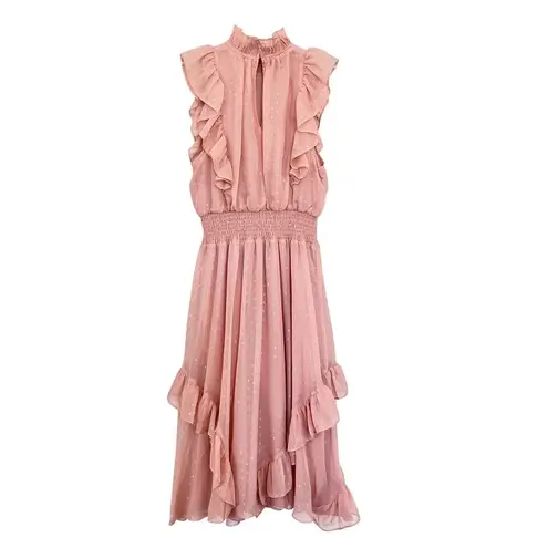 Avec Les Filles Pink Ruffled Smocked Sleeveless Maxi Dress Size 4