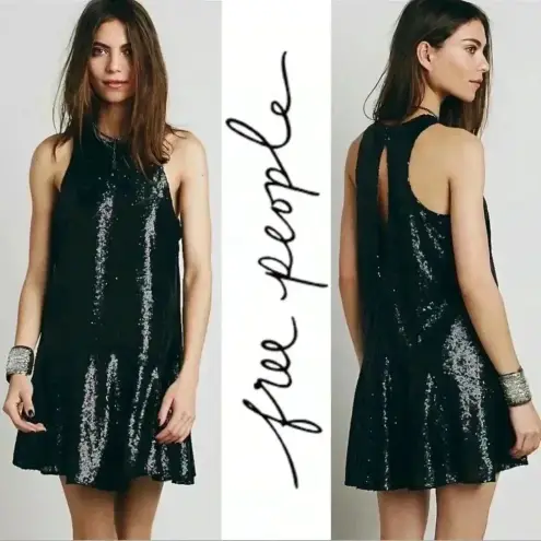 Free People  blue sequin liquid shine mini dress M concert cocktail party