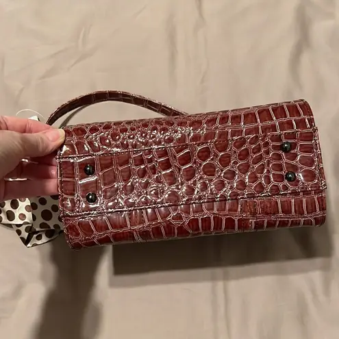 NWT Comely brown faux alligator handbag polka dot scarf that matches the lining