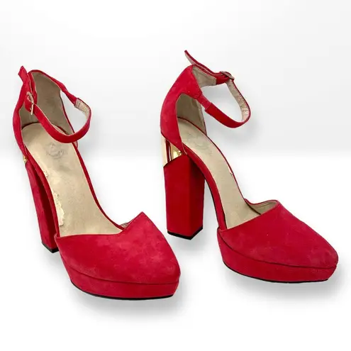 Sol Sana 00s Vintage Red Platform Chunky Block Pointed Toe Heels