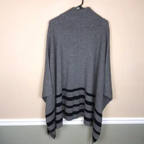 Tahari  Women’s Wool Yak Knit Gray Striped Drape Hem Cowl Neck Sweater Poncho