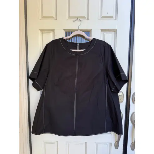 Maeve The Emmy Short-Sleeve Black Cotton Contrast Stitch Swing Blouse Size 1X