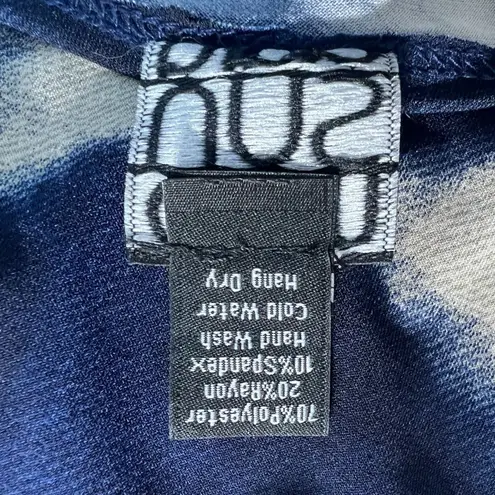 Clara Sun Woo Top Small Blue Green Gray Artsy Pattern Jersey Stretch 3/4 Sleeve