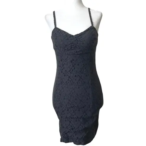 American Eagle  Black Floral Lace Sleeveless Tank Bodycon Mini Dress Size 8