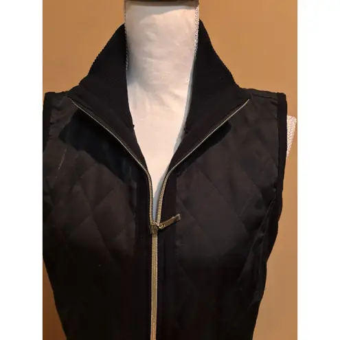 Susan Graver Black Quilted Zip Vest Size Small Gold Zip Sleeveless Jacket