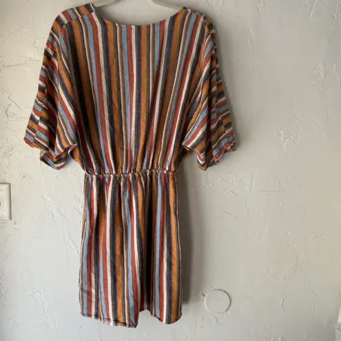 Hummingbird Dress Womens Medium Multi Stripe Short Sleeve V Neck Boho Summer