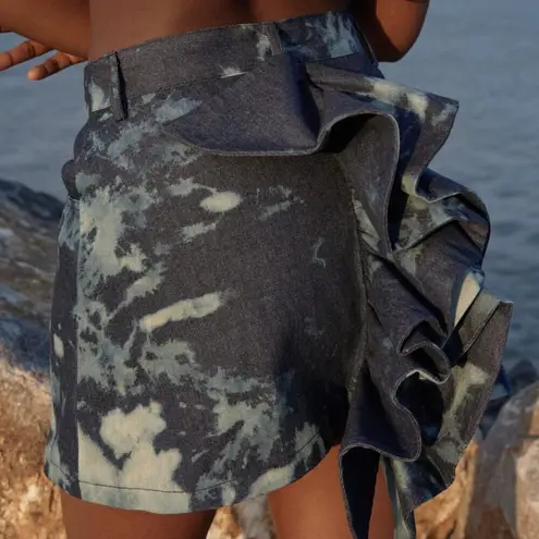 Oríré Bubi Denim Ruffle Mini Skirt Unique 6 Sustainable Nigerian African Blue