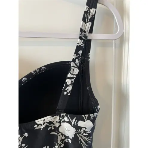 Niptuck Womens Floral Black Silver White Ruched Bodice One Piece Swim Suit 8