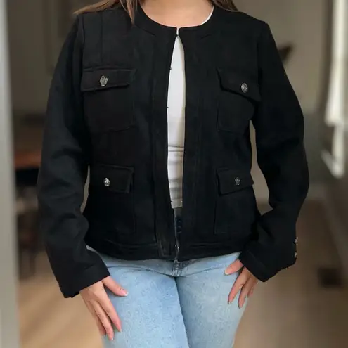 Carmen Marc Valvo Black Faux Suede Utility Jacket Large