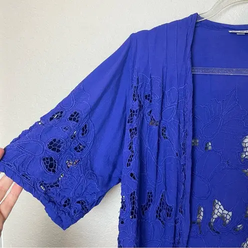 Vintage SURYA Royal Blue Lace Open Shirt & Pull on Pants Set