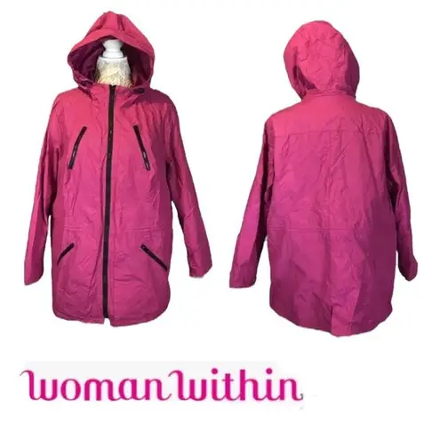 Woman Within hooded pink trench rain coat size 18-20