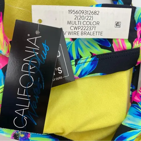 California Waves NWT Daisy Floral Multicolor V Wire Bralette Bikini Top Size 20