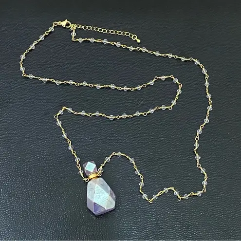 Aura Quartz Faceted Oil Perfume Bottle Pendant Beaded Necklace 20.9g