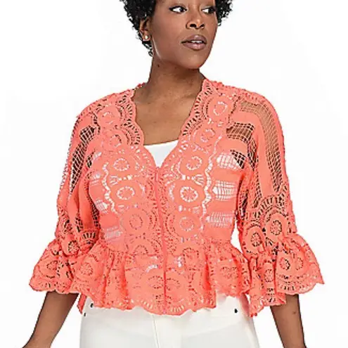 MARC BOUWER White Lace Boho Flare Sleeve Cardigan Jacket Top Size XL