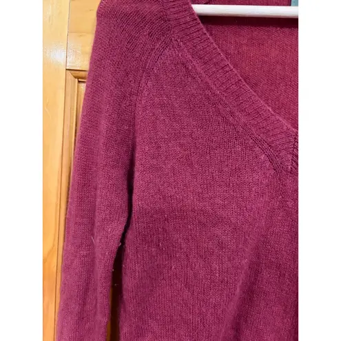 Enza Costa 100% Cashmere V Neck Sweater Burgundy Red Size XS Soft Luxe Knit