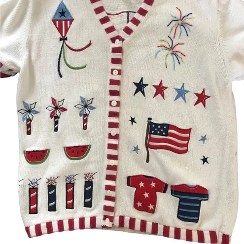 Quacker Factory Quaker Factory Costal Grandma America Patriotic Cardigan Sweater M Stars Flags