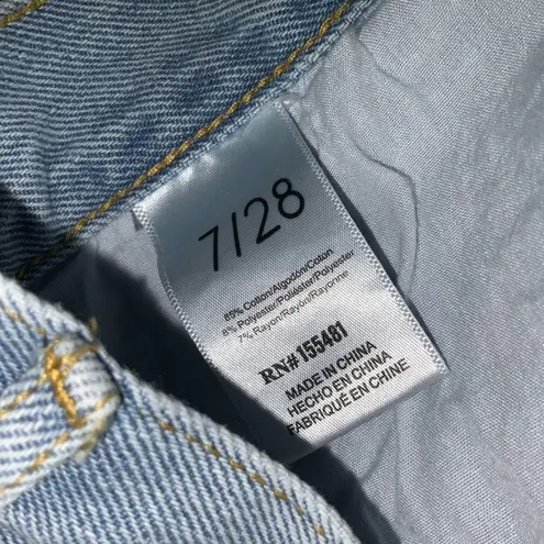 Simple Society Light Wash Blue Fringe Distressed Ripped Button Fly Jean Shorts 7