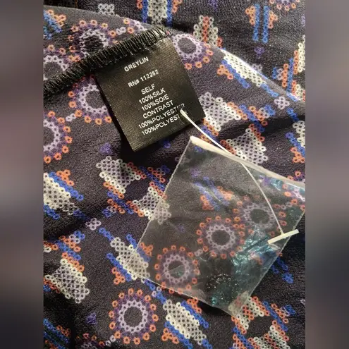 Greylin Blue Tan Silk Geometric Print Dress Size -L