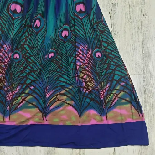 NWT Ace Fashioned Smocked Peacock Feather Summer Dress Women's Size Small Blue
