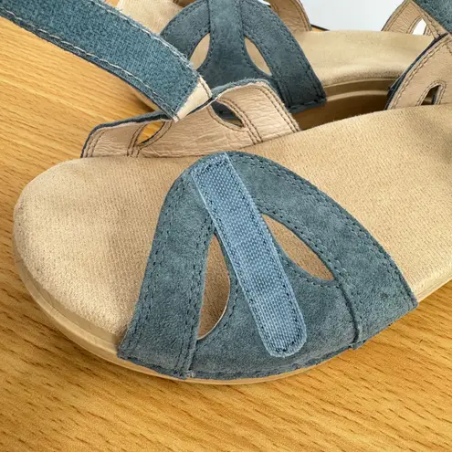 Dansko Season sandals womens 38 denim suede ankle strap heel hook and loop blue