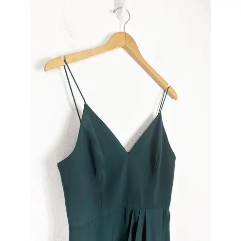 Shona joy Emerald Green Draped Satin Midi Dress Size 6 Cocktail Tulip Hem