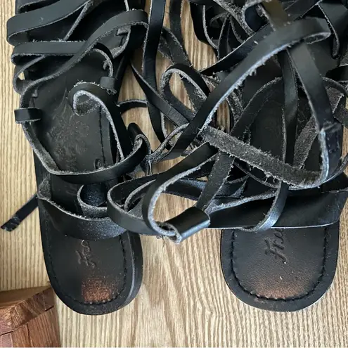 Free People  Harpoon Wrap Sandals Gladiator Vegan Leather Black Size 36 (US 6)