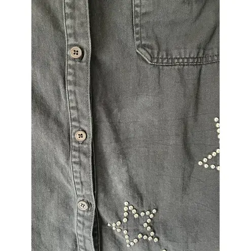 Monrow Gray Chambray Button Front Star Studded Casual Long Sleeve Shirt Size XS