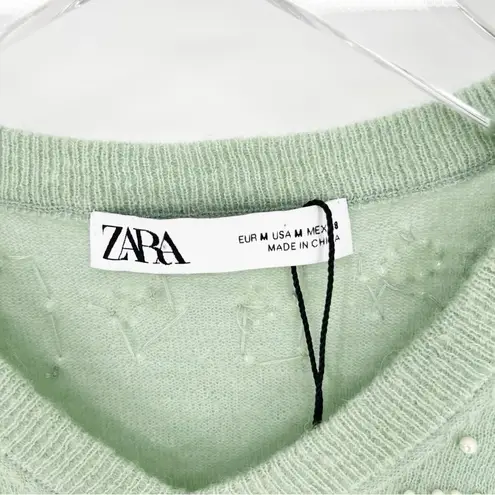 ZARA  Wool Blend Pearl‎ Beaded Sweater M Green
