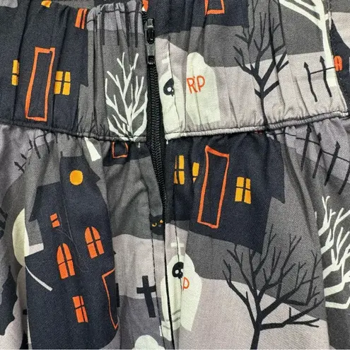 Halloween Haunted Houses Graves Cats Bats Skull Print 100% Cotton Mini Skirt XL Gray