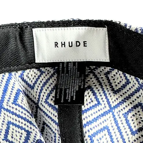 Rhude Blue & White Geometric Jacquard Cap / Hat w/ Embroidered “R” Monogram