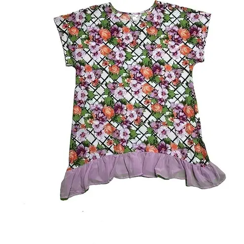 C Est 1946 Floral Blouse size Small Womens Ruffle Stretch Tunic Top NWT Shirt