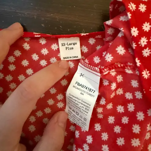 Red Ditsy Floral Vneck Ruffle Sleeve Mini Dress Size XXL