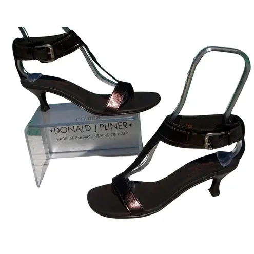 Donald Pliner Expresso Metallic Leather Shoe New Wide Ankle Strap Thong $325 NIB Brown Size 6.5