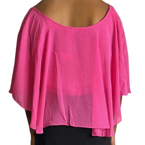 Love by Design Pink Sheer Cape Top Crochet Trim Flowy Blouse Cover Up Cropped XL