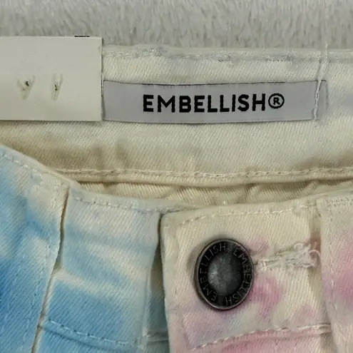 Embellish Tie Dye Moto Jeans Distressed Ripped Gummo Biker Style Colorful Sz 28 Blue