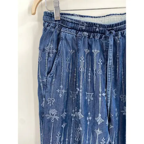 Johnny Was Vera Blue Denim Embroidered Lyocell Cargo Jogger Pants Size XS