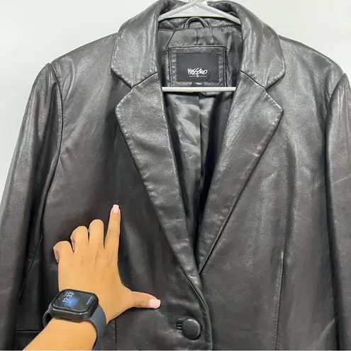 Black L Leather Women's blazer Jacket one button lined front pockets Size L