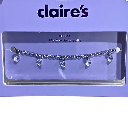NWT Claire’s CZ Charm Stainless Steel Anklet. Y2K McBling Silver Tone Zirconia