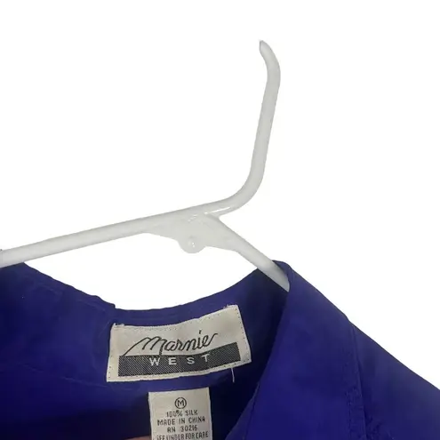 Marnie West Vintage 80s Women's Size Medium 100% Silk Disco Button Up Blue